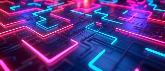 Colorful neon pathways in cyberspace, guiding users through the digital labyrinth. - obrazy, fototapety, plakaty