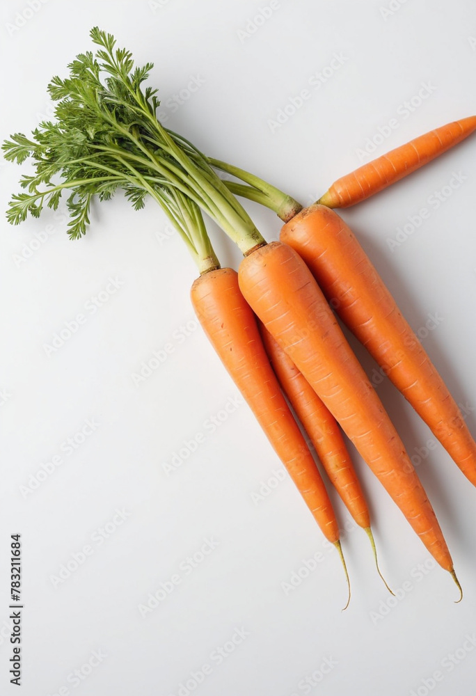 Wall mural fresh carrot on isolated white background , juicy and fresh, top view, flat lay, no shadows