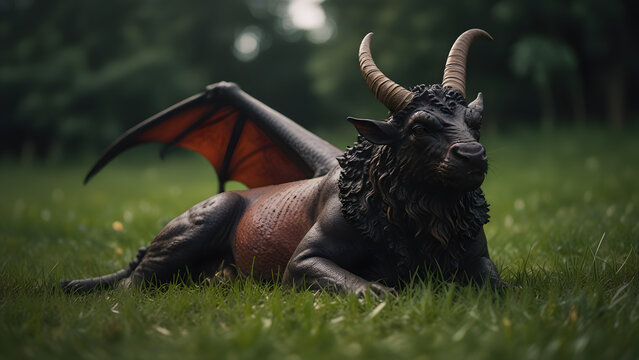 Astaroth Reposing on Grass in a Serene Demon Form