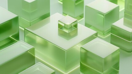 flat geometric art, design, Frosted plastic, simple, smooth, Isometric icon, green frosted acrylic material, green white gradients, white background