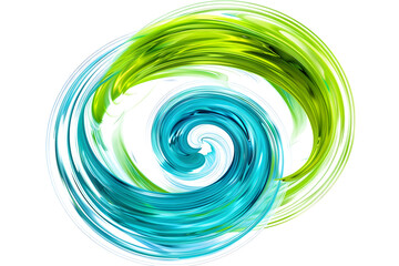 Dynamic turquoise and lime green color whirls on transparent background.