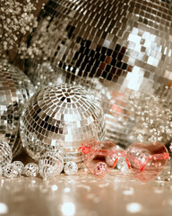 Discoballs with pink sunglasses ready for a new years eve party