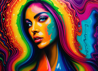 Naklejka premium Girl in obstructive oil paints,generative ai