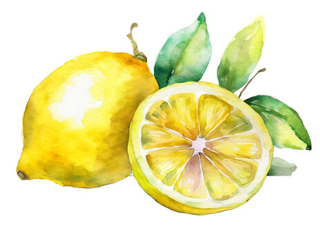 Watercolor lemons isolated on white background, PNG file, Lemon PNG