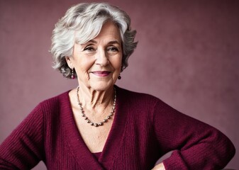 Smiling Senior Woman in Red Sweater