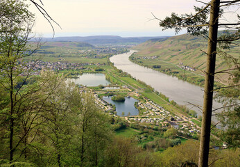 Aussicht auf den Triolago bei Riol an der Mosel in Rheinland-Pfalz. Aussicht vom Premium-Wanderweg...