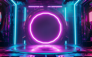 Cyberpunk sci-fi product podium showcase for product display