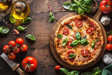 Italian rustic pizza on wooden table - 783214804