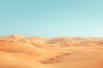 Abstract landscape of magnificent sandy dunes of desert land in soft warm sunlight with clear sky - obrazy, fototapety, plakaty
