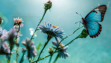 Primavera Incantata- Sfondo Floreale con Farfalla in un Giardino Fiorito Primaverile