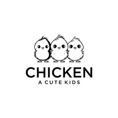 Three cute chicks logo vector illustration