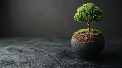 A green tree thriving on a globe, symbolizing the global effort towards reforestation and ecological balance