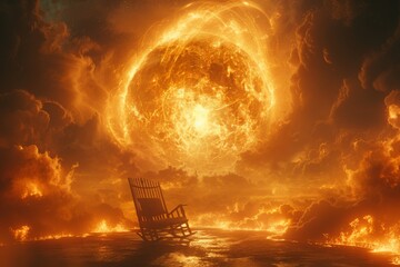 A massive fireball engulfs the globe, casting a glowing inferno across continents, a vivid display of power and transformation