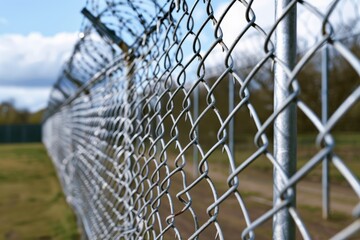 Close-Up of Chainlink Fence with Barbed Wire on Perimeter