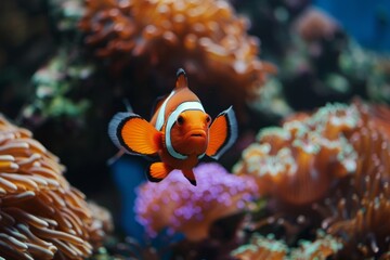 Fototapeta na wymiar Frontal View of Clownfish in Habitat