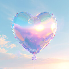 Holographic helium heart shaped balloon on the sky