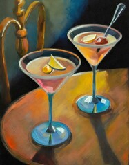 Two martinis on a table