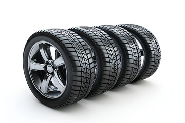 Car tires with rims on a white background