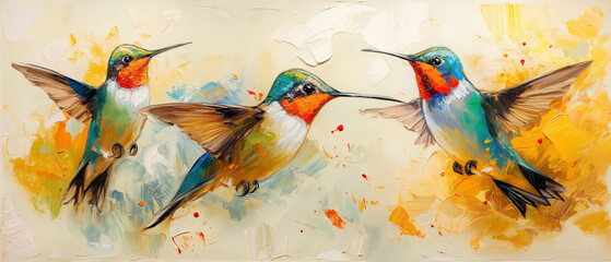 Flying hummingbirds oil painting - 783217407