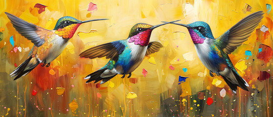 Flying hummingbirds oil painting - 783217494