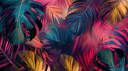 Tropical leaves in vibrant colors
