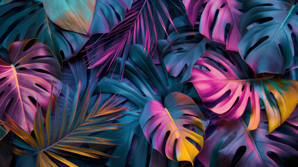 Tropical leaves in vibrant colors