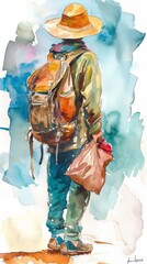 Watercolor Wanderlust: Traveler Tourist in Shanghai