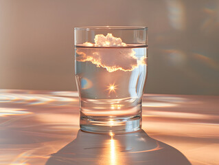 sunlit water glass with a cloud