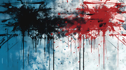 Abstract Red and Blue Ink Splatters on White Background