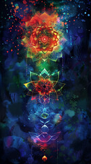Abstract illustration psychadelic chakra activation and expanding of consciousness. Concept of meditation and spiritual practice.