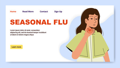 Cold and flu symptoms flat illustration banner. Throat cancer concept landing page. - 783219040