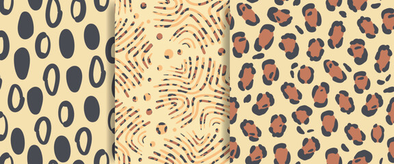 Leopard fur seamless fabric pattern. African ethnic pattern with geometric shapes. Doodle leopard background. - 783219204