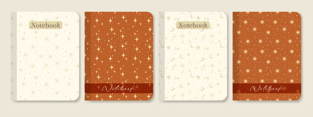 Worksheet cover collection with mystic elements. Heavenly elements beige illustration. - 783219442