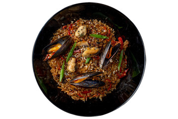 Asian fried wok rice with mussels and seafood