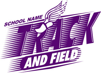 track and field team design with winged foot for school, college or league sports