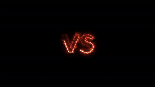 Vs text fire Animation, versus match Animation suitable for battle ,one side against another side a battle, a contest, a sports match, versus vs battle fire text background.