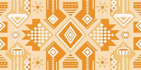 Beautiful and intricate african tribal patterns with vibrant colors and geometric motifs, inspired by traditional textiles and ethnic background, showcasing the rich cultural fabric of africa - obrazy, fototapety, plakaty