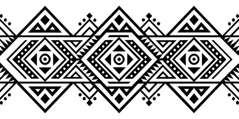 Intricate and detailed traditional african pattern design with geometric shapes in black and white, reflecting the rich cultural ornament, heritage, and ethnic background of african textile art