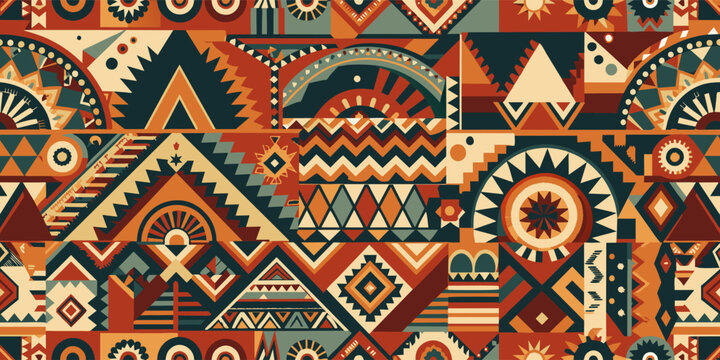 African pattern design with geometric tribal elements for textile and fabric backgrounds