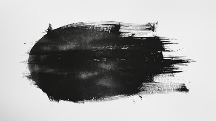 Black Brush Stroke with Splashes on White Background - obrazy, fototapety, plakaty