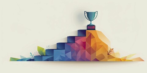 An artistic representation showcases ascending steps towards a trophy, symbolizing career growth and business triumph.