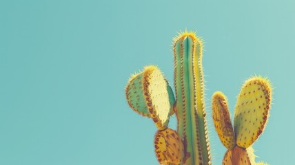 Tall cactus against a clear blue sky.