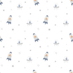 Rocket Space Seamless Pattern Background for Baby Clothing, Textile and Nursery décor