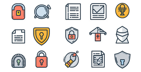 Data Protection and Online Privacy Icon Set isolated on transparent background