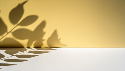 Fondo de color blanco y pared de color amarillo con sombras, recurso gráfico para presentación de productos - obrazy, fototapety, plakaty