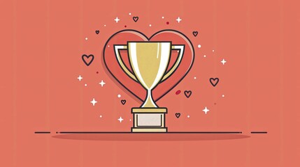 A heart-shaped trophy in minimalist style embodies success fueled by passion in the business world.