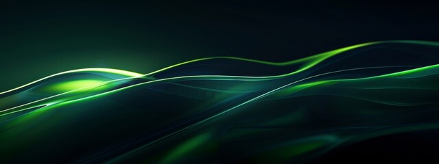 Naklejka premium Black background with a green glow, simple lines and smooth curves create a highend feel in the high resolution image