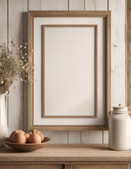 Close-up frame mockup in farmhouse interior, 3d rendering