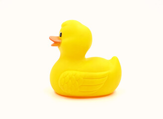 Yellow rubber duck isolated on white background.