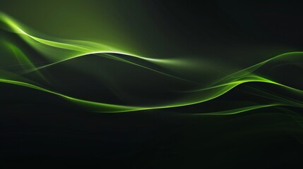 Naklejka premium Black background with a green glow, simple lines and smooth curves create a highend feel in the high resolution image